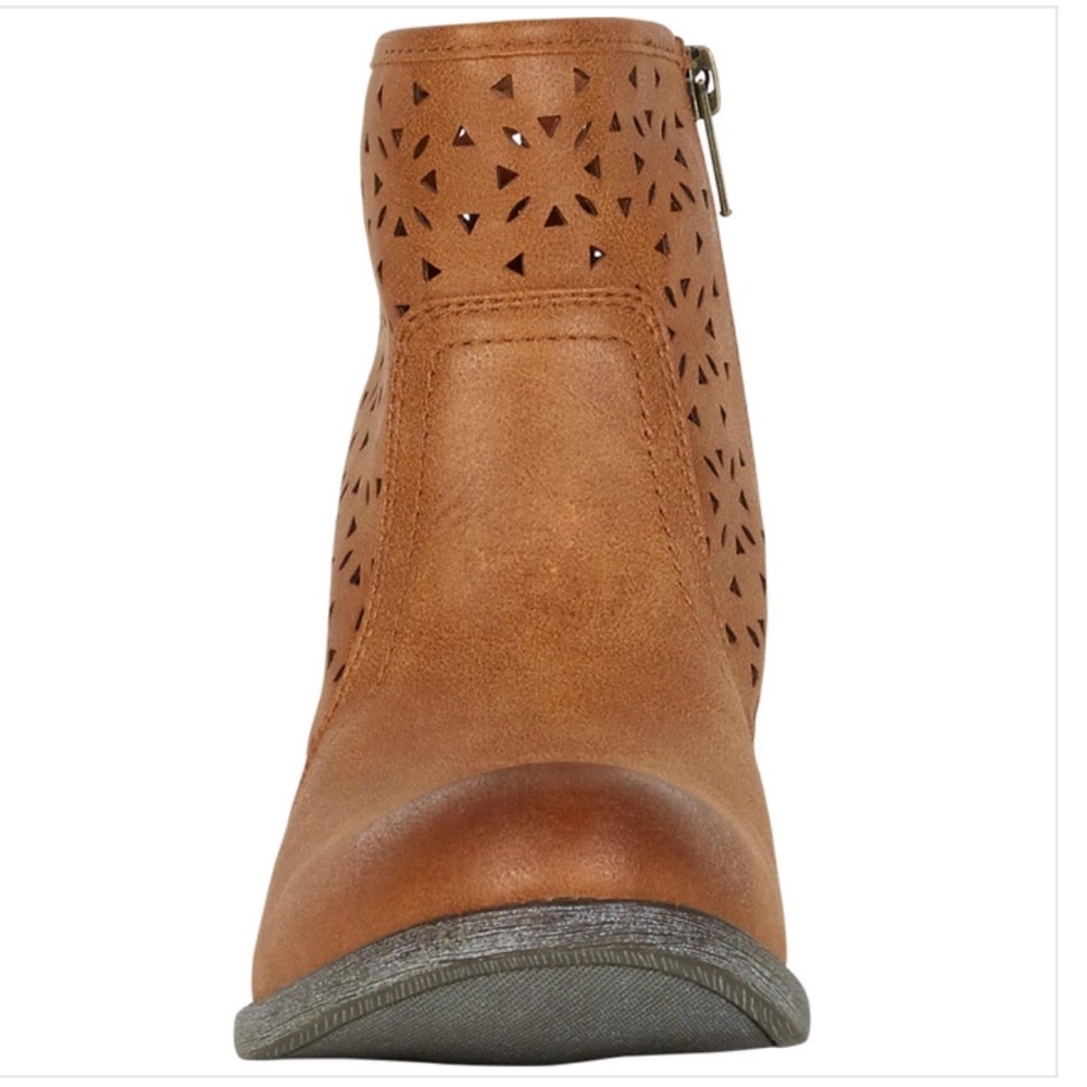 Rustic Distressed Cognac Perforated Ankle Boots - Picture 7 of 7